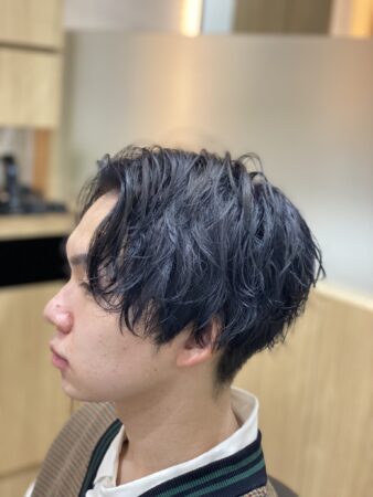センターパート×パーマ×ブルーブラック【草加】【メンズ】