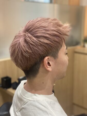 アップバングショート×ピンクベージュ【草加】【メンズ】